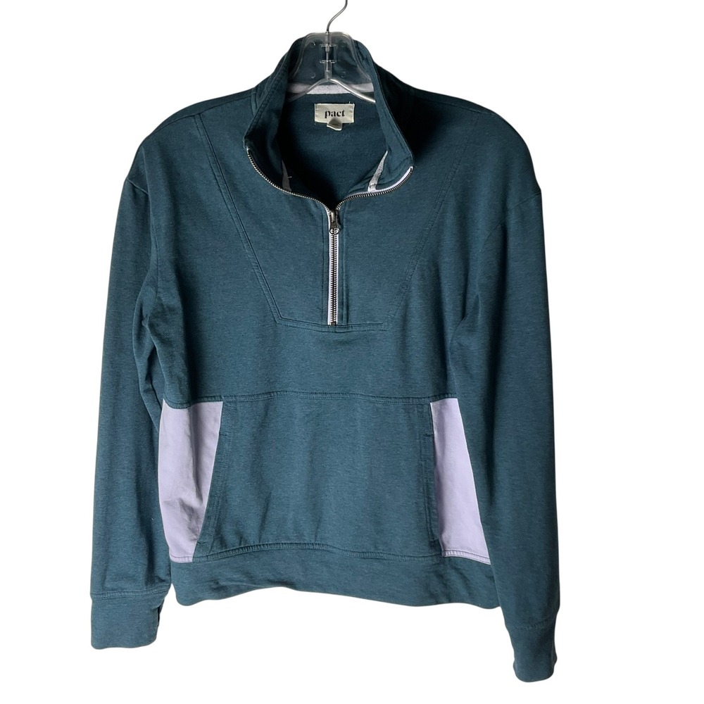 Pact Perfectly Lightweight 1/4-Zip Pullover Top‎ Cotton Green Purple Size XS